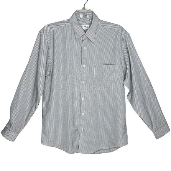 Linea Dome Shirt Mens Medium Black White Striped‎ Button Up Work Casual Career - Picture 1 of 8